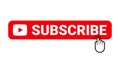 Subscribe web site button. Online video channel or newsletter subscribe button with finger pointer, vector web element