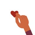 The subscriber puts a heart on the post. Like. The hand puts a heart to the author. Vector fully editable flat isolated