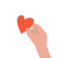 The subscriber puts a heart on the post. Like. The hand puts a heart to the author. Vector fully editable flat isolated