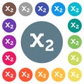 Subscript flat white icons on round color backgrounds