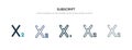 Subscript icon in different style vector illustration. two colored and black subscript vector icons designed in filled, outline,