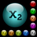 Subscript icons in color illuminated glass buttons