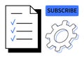 Subscription Management Concept with Checklist, Gear, and Subscribe Button in Flat Design Royalty Free Stock Photo