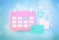 Subscription payment 3d vector illustration. Calendar with a monthly payment date, calculator and credit Bank card with