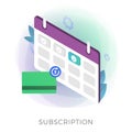 Subscription payment flat isometric vector icon. Monthly subscription basis fee concept. Credit Bank card with a recurring payment