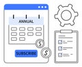 Subscription Plan with Calendar, Checklist, and Gear Highlighting Annual Payment and Task Management Royalty Free Stock Photo