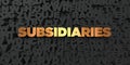 Subsidiaries - Gold text on black background - 3D rendered royalty free stock picture Royalty Free Stock Photo