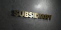 Subsidiary - Gold text on black background - 3D rendered royalty free stock picture