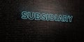 SUBSIDIARY -Realistic Neon Sign on Brick Wall background - 3D rendered royalty free stock image