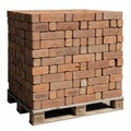 Stack of Reddish- Brown Bricks on a Wooden Pallet Against a White Background pile building material Royalty Free Stock Photo