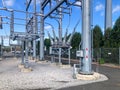 Airmont, NY / United States - Sept. 15, 2019: Landscape image of a Orange-Rockland Power and Light electrical substation Royalty Free Stock Photo