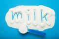 Substitution for breastfeeding, inscription of milk on a dry mix for feeding infants Royalty Free Stock Photo