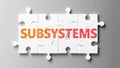 Subsystems complex like a puzzle - pictured as word Subsystems on a puzzle pieces to show that Subsystems can be difficult and Royalty Free Stock Photo
