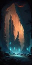 Subterranean Night City In Cave Network Mobile Wallpaper. Generative AI