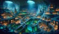 Subterranean Sanctuary: AI-Enhanced Cave with Illuminated Pillars and Enchanting Blue Glow