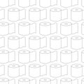 Subtle black and white toilet paper rolls simple linear seamless pattern, vector