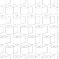 Subtle black and white toilet paper rolls simple linear seamless pattern, vector