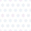 Subtle blue and pink snowflakes on white seamless pattern, vector