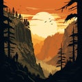 Subtle Color Palette Crag Scene Line Illustration Design