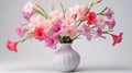 Subtle Color Variations: 3d Models Of Pink And White Flowers In A Vase