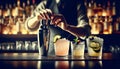 Subtle Craftsmanship: Bartender's Hands Pouring Sophisticated Cocktails