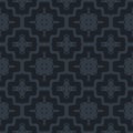 Subtle dark vector geometric seamless pattern with wavy shapes, crosses, grid Royalty Free Stock Photo