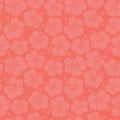 Subtle floral background Coral Hibiscus flowers seamless vector pattern. Trend color. Feminine backdrop. For textile, fabric, Royalty Free Stock Photo