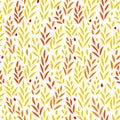 Subtle golden yellow and red leaves floral seamless pattern on white, vector Royalty Free Stock Photo