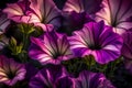 he subtle gradient of colors on a petunia\'s velvety petal as it unfurls in the soft morning light