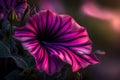 he subtle gradient of colors on a petunia\'s velvety petal as it unfurls in the soft morning light