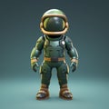 Subtle Gradients: 3d Model Of A Small Astronaut In A Green Spacesuit
