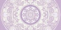 Subtle lilac and ivory circular design with intricate symmetrical patterns for a