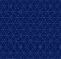 Subtle linear geometric seamless pattern with floral silhouettes, leaves, hexagonal grid, thin curved lines. Dark blue abstract Royalty Free Stock Photo