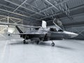 Subtle multifunctional fighter-bomber, fifth generation. Modern fighter in the hangar