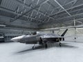 Subtle multifunctional fighter-bomber, fifth generation. Modern fighter in the hangar Royalty Free Stock Photo