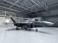 Subtle multifunctional fighter-bomber, fifth generation. Modern fighter in the hangar