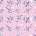 Subtle pink with berries seamless pattern