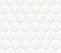 Subtle vector geometric seamless pattern with outline hexagons, tiles, fish scale grid. Beige and white abstract background. Royalty Free Stock Photo