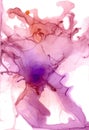 Abstract watercolor flower in pink gradient with bright wavy petals and deep violet center