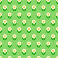 Subtle white chamomile flowers on green, simple seamless pattern, vector