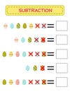 Subtracting. Math worksheet for kids. Developing numerical skills. Solve the examples and write the answers