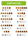 Subtraction. Math worksheet for kids. Developing numeracy skills. Solve examples and write. Mathematics. Vector Royalty Free Stock Photo