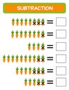 Subtraction. Math worksheet for kids. Developing numeracy skills. Solve examples and write. Mathematics. Vector Royalty Free Stock Photo