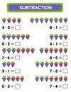 Subtraction. Math worksheet for kids. Developing numeracy skills. Solve examples and write. Mathematics. Vector Royalty Free Stock Photo