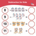 Subtraction Worksheet. Mathematic counting worksheet Royalty Free Stock Photo