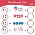 Subtraction Worksheet. Mathematic counting worksheet Royalty Free Stock Photo