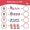 Subtraction Worksheet. Mathematic counting worksheet Royalty Free Stock Photo