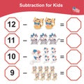 Subtraction Worksheet. Mathematic counting worksheet Royalty Free Stock Photo