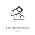 Subtropical climate icon. Thin linear subtropical climate outline icon isolated on white background from weather collection. Line