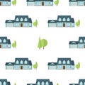 Suburban american houses seamless pattern.